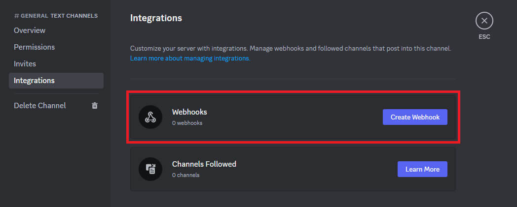 图 1 Discord 上的 Webhook 创建。